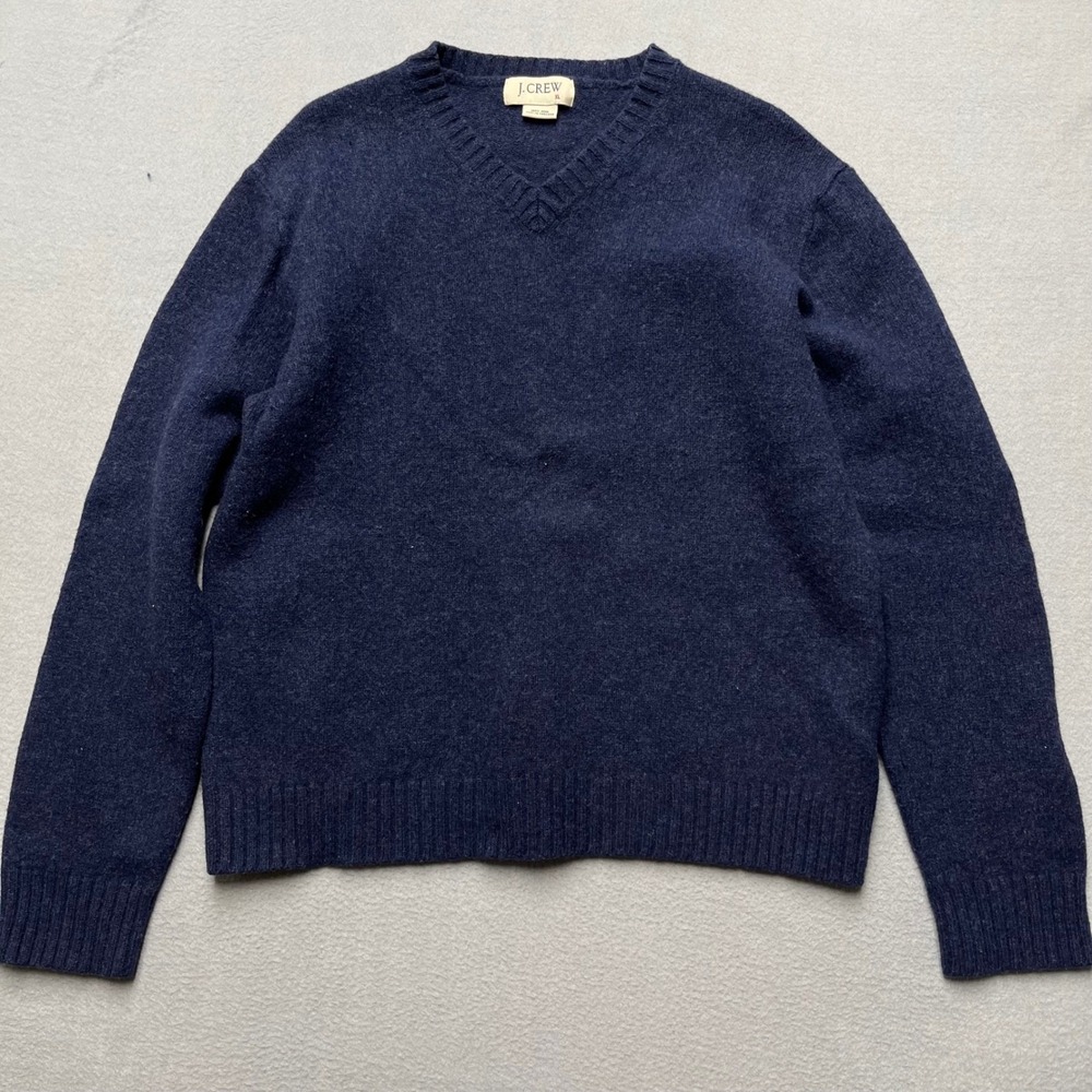 J.Crew 100%‎ Wool V Neck Sweater Navy Blue Minimalist Knit Pullover XL